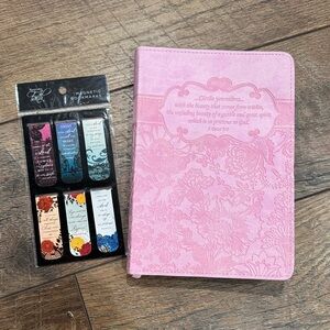 Pink Floral Embossed Journal with Magnetic Bookmarks
